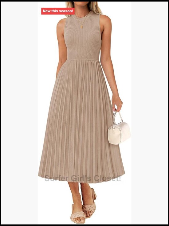 Dresses & Skirts - Sleeveless Knit Midi A-Line Pleated Dress Casual Business Party
